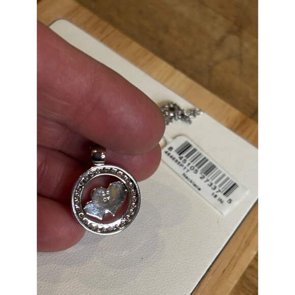 Fine Silver Plated Heart Pendant Necklace With Two-Tone Design & Crystal Accents - Picture 4 of 11
